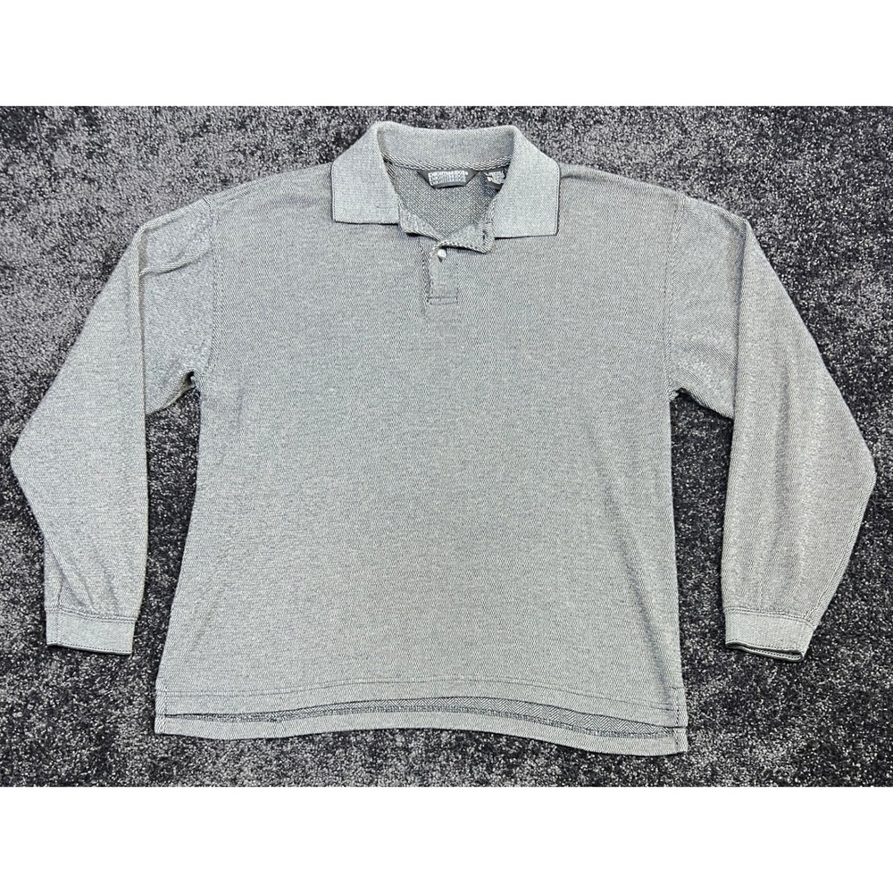 Vintage 90s Knightsbridge Long Sleeve Polo Gray Textured Mens Medium Casual
